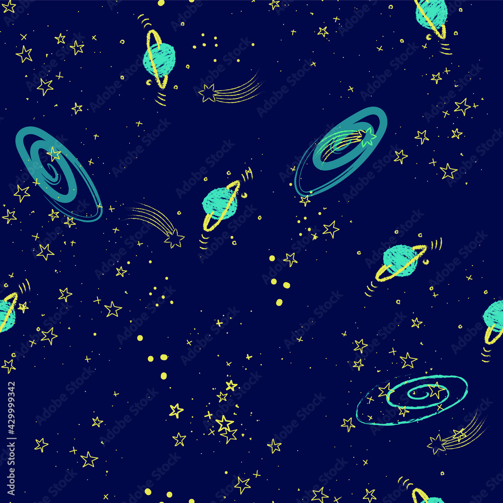 seamless space, moon, planets vector print design seamless space, moon, planets vector print design