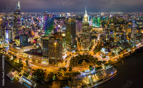 beauty skyscrapers along river light smooth down urban development. Financial and business centers in developed Vietnam