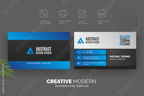 Creative modern business card template with blue and black details