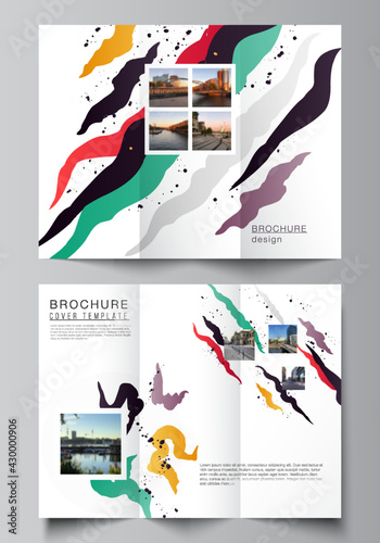 Vector layouts of covers design templates for trifold brochure, flyer layout, magazine, book design, brochure cover, advertising mockups, agency, corporate, business, portfolio, pitch deck, startup.
