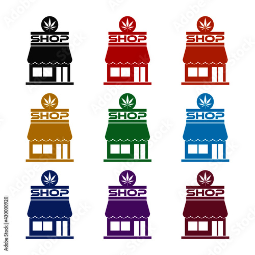Marijuana and cannabis store icon isolated on white background color set