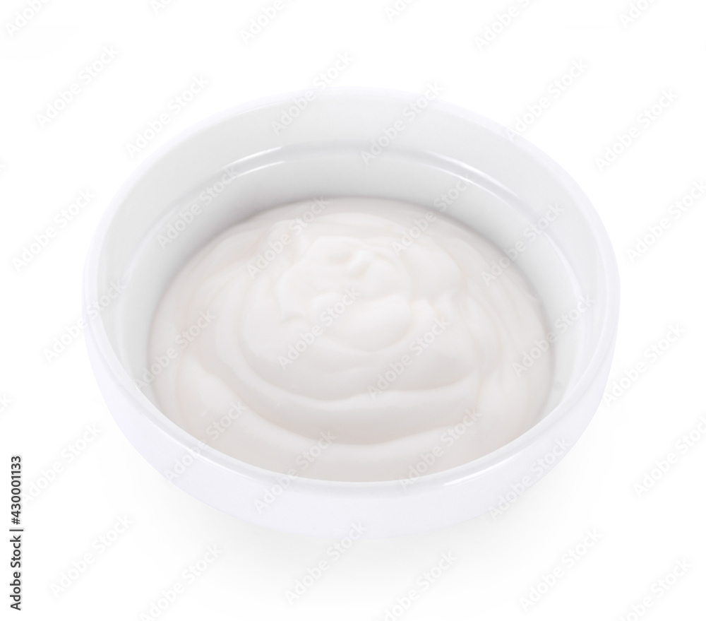 bowl of sour cream yogurt isolated on white background bowl of sour cream yogurt isolated on white background