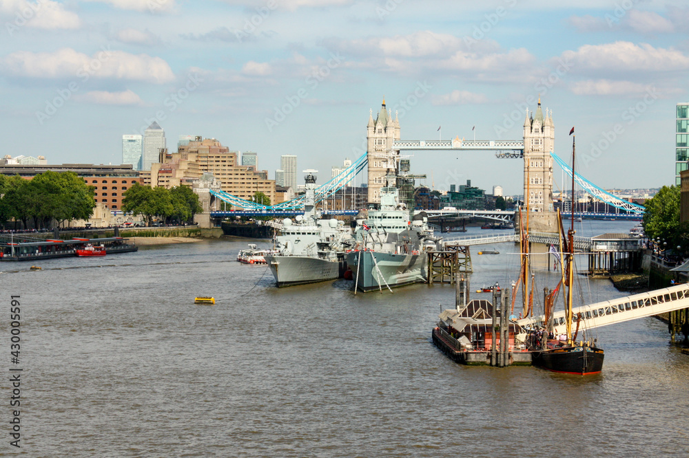 Landscape view of the River Thames, London, England