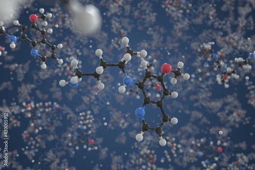 Primaquine molecule made with balls, conceptual molecular model. Chemical 3d rendering photo