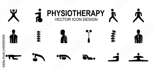 Simple Set of physiotherapy and chiropractic Related Vector icon user interface graphic design. Contains such Icons as stretching, walking, backbone, hammer, lordosis, scoliosis, push up, sit up