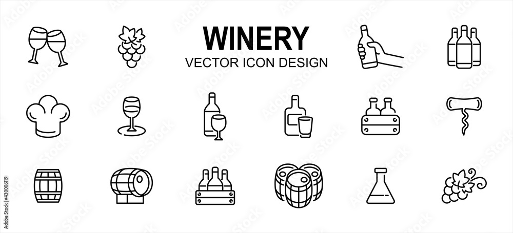 Simple Set of winery drink Related Vector icon user interface graphic design. Contains such Icons as wine, grape, beverage, premium, distillery, formulation, alcohol, fermentation, aging, bottle Simple Set of winery drink Related Vector icon user interface graphic design. Contains such Icons as wine, grape, beverage, premium, distillery, formulation, alcohol, fermentation, aging, bottle
