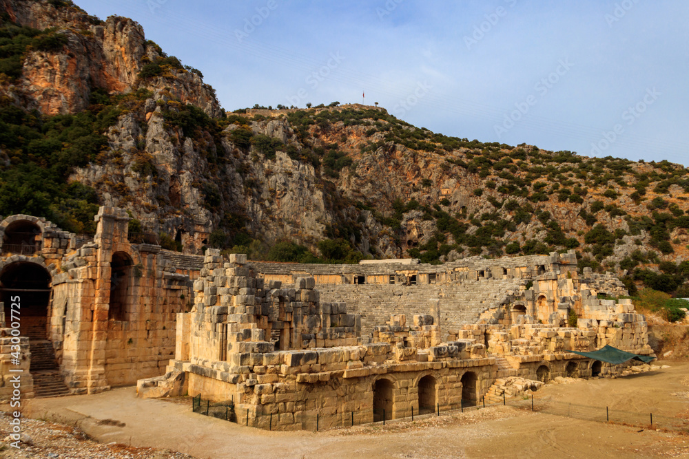 Ruins of ancient Greek-Roman theatre of Myra in Demre, Antalya province in Turkey
