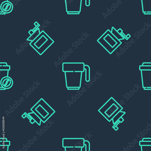 Set line Coffee cup, Manual coffee grinder and to go on seamless pattern. Vector