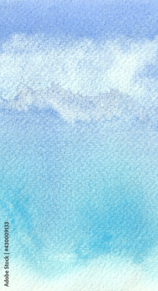 Handmade watercolor background on paper. Blue sky, clouds Handmade watercolor background on paper. Blue sky, clouds