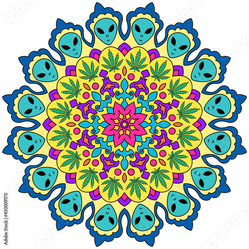 Aliens and Marijuana Leaves Mandala