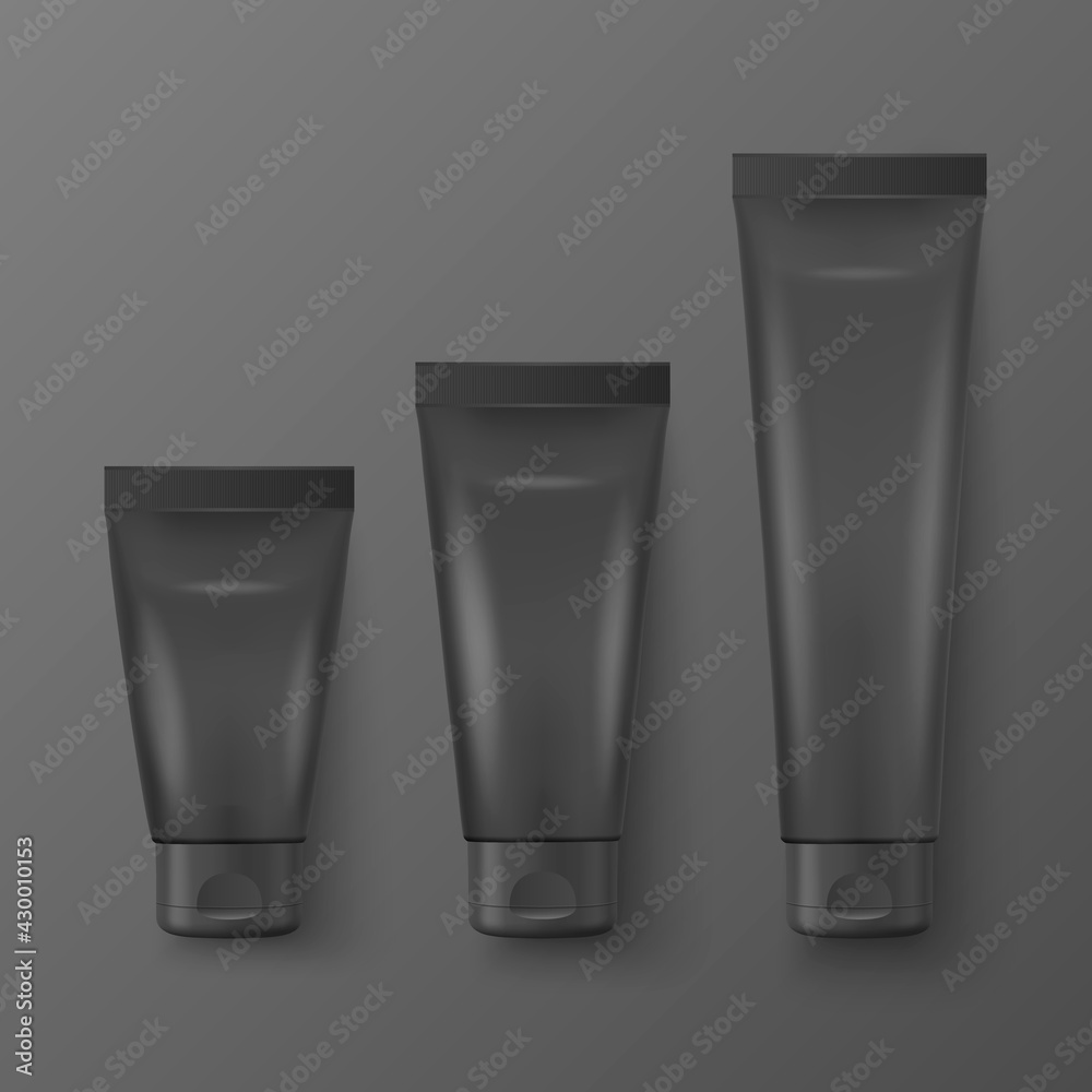Vector 3d Realistic Plastic, Metal Black Tooth Paste, Cream Tube, Packing Set Isolated on Black Background. Design Template of Toothpaste, Cosmetics, Cream, Tooth Paste for Mockup. Top View Vector 3d Realistic Plastic, Metal Black Tooth Paste, Cream Tube, Packing Set Isolated on Black Background. Design Template of Toothpaste, Cosmetics, Cream, Tooth Paste for Mockup. Top View