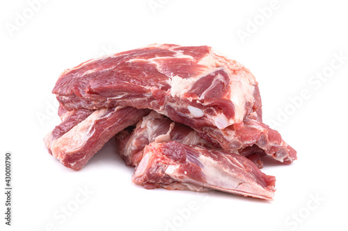 Raw pork ribs are isolated on a white background.Preparation of meat dishes.