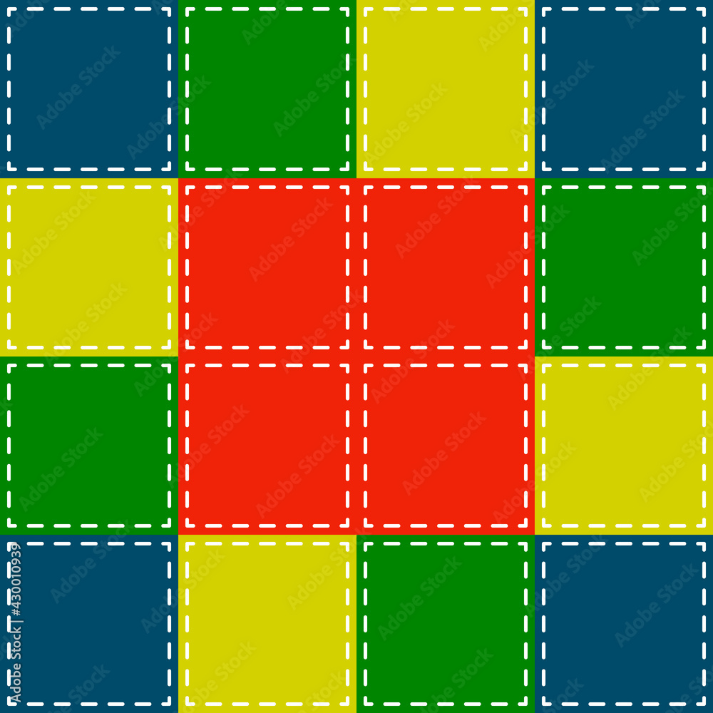 Four colors squares and dashed patches. Vector.