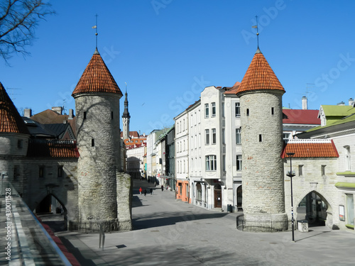 Old city of Tallinn, Estonia, Viru gates, clear day with blue sky, landmark, tourist place