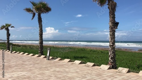 Beautiful view of the waves of ain diab beach in Casablanca, Morocco.
