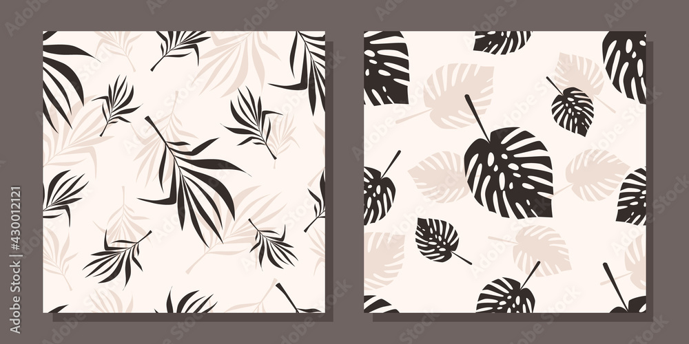 Set of seamless patterns with leaves. Vector illustration.