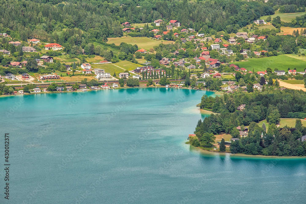 Aerial view to Worthersee lake in Austria, summertime travel destination