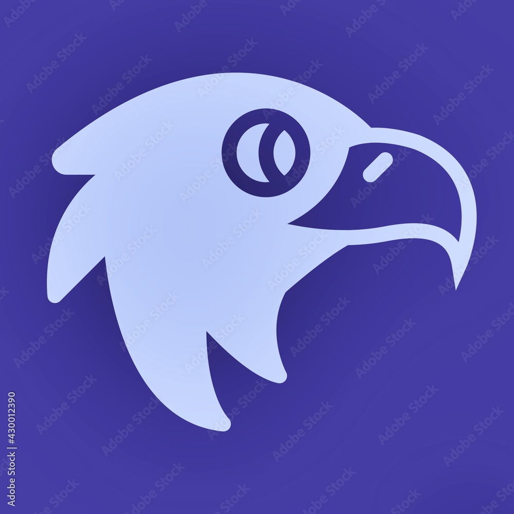 Obraz premium A light blue icon of a close up eagle on purple background with space to write your text