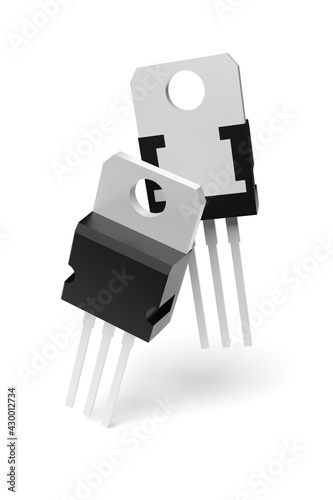 Electronic component in TO-220 package isolated on white. 3D rendering. photo