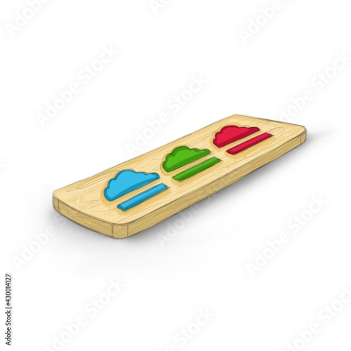 Montessori plank toy  wooden strip with colored figures in the form of a clouds  kids play