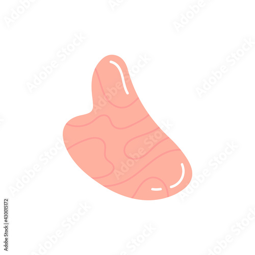Gua Sha Jade scraping massage tool. Natural pink rose quartz stone scraper. Chinese traditional facial lifting for woman.Vector flat illustration. 