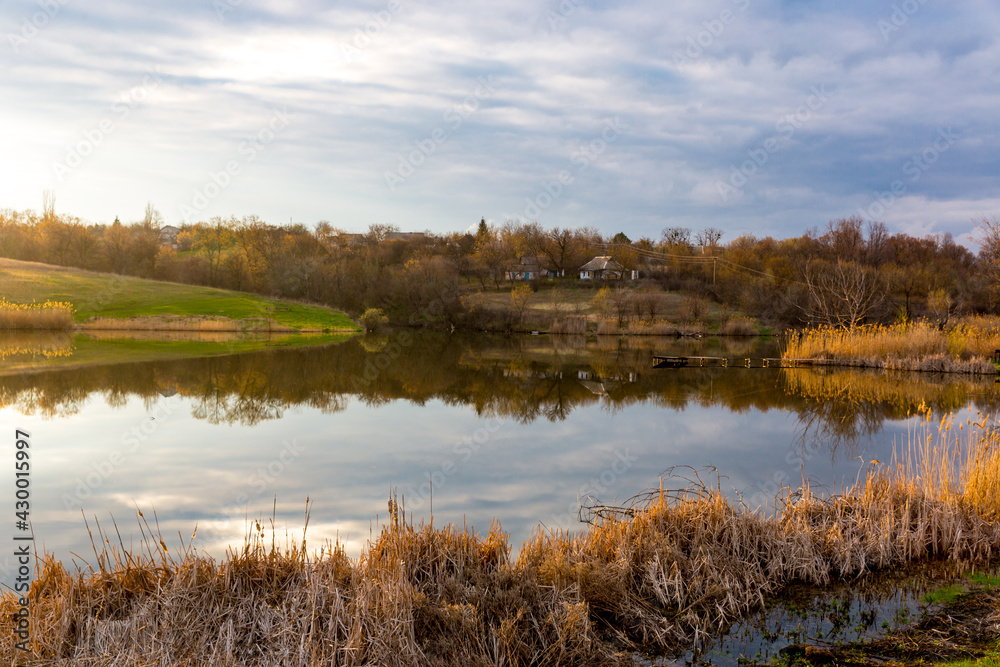 sunset over vollage lake