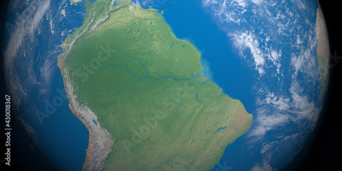 Amazon river in american continent, aerial view from earth planet photo