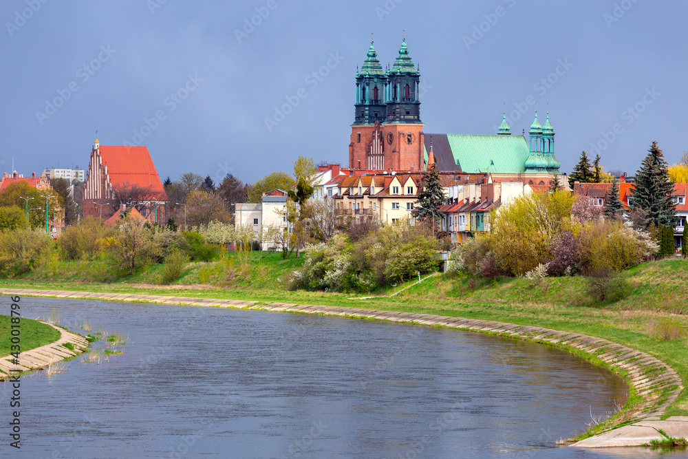 Obraz premium Poznan. Cathedral on Tumskiy Island on a sunny spring day.