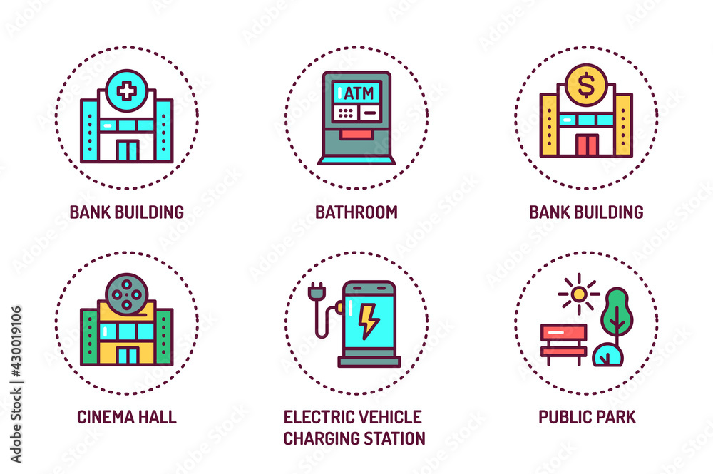 Public services color line icons set. Isolated vector element. Outline pictograms for web page, mobile app, promo