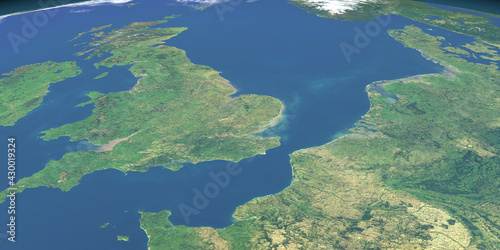 English Channel in planet earth, aerial view from outer space