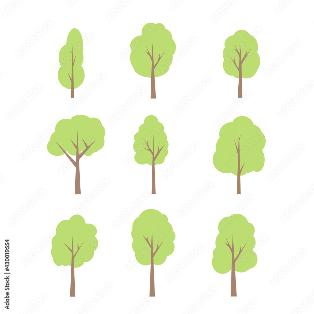 Set of abstract stylized trees. Natural illustration.