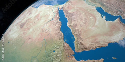 Gulf of Suez in planet earth, aerial view from outer space photo