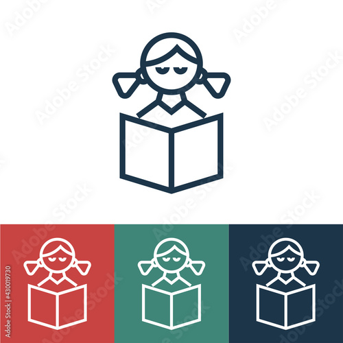 Line icon schoolgirl with book