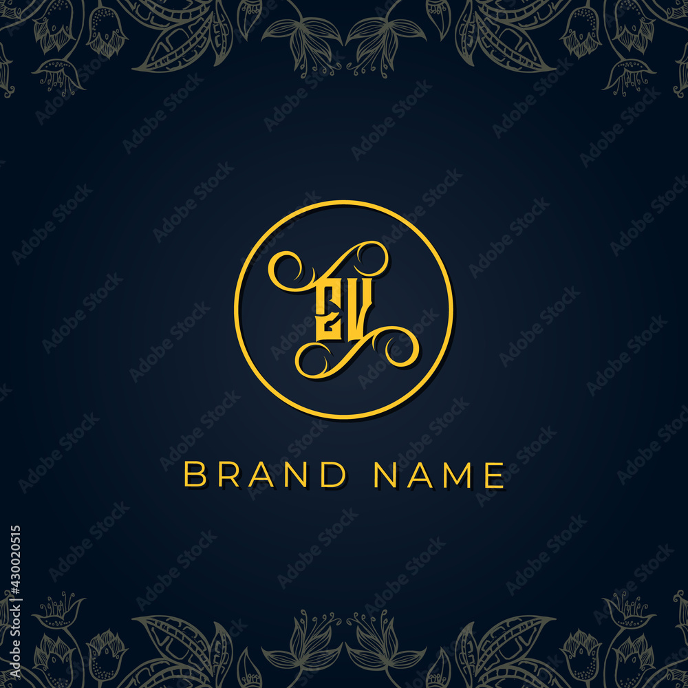 Royal luxury letter EV logo.