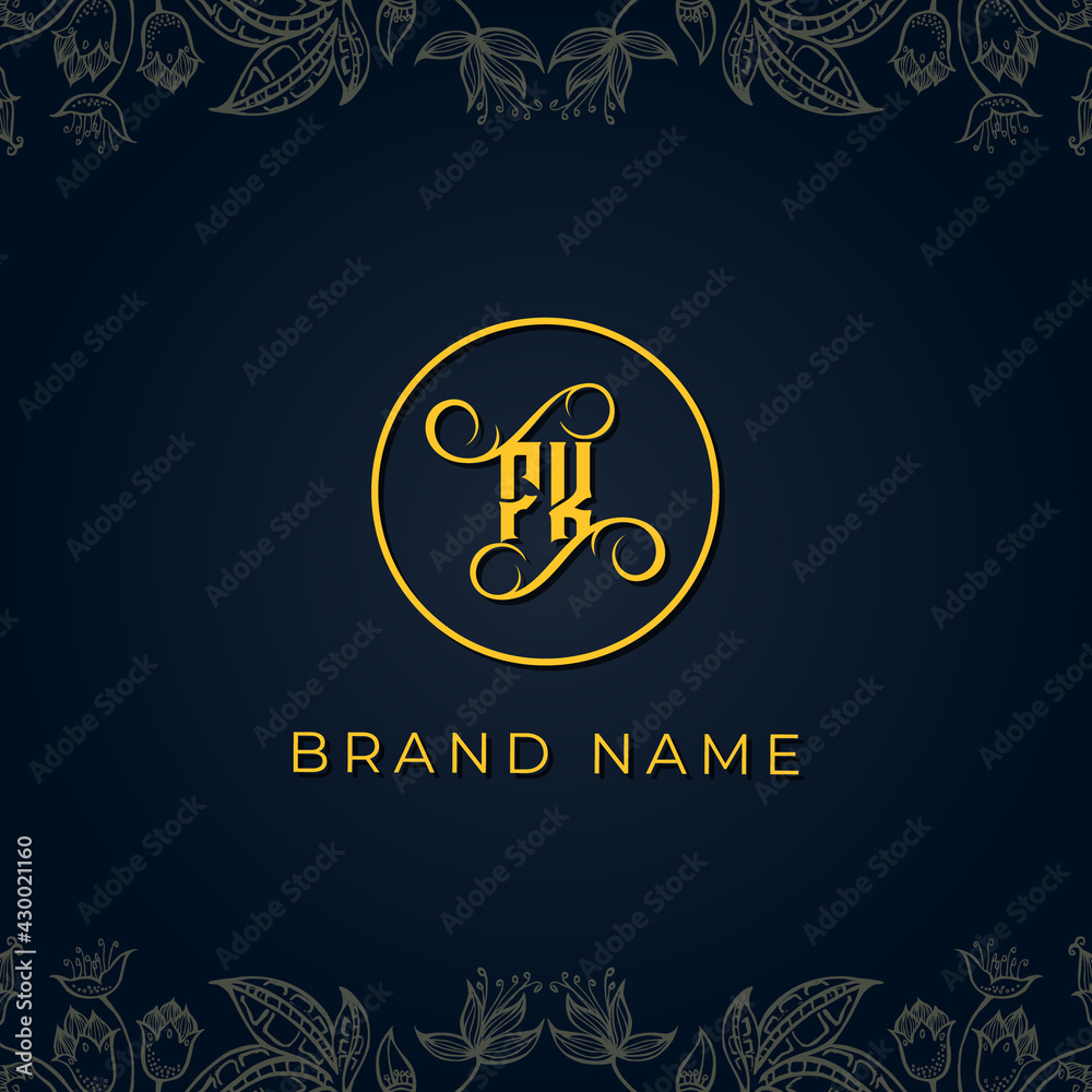 Royal luxury letter FK logo.