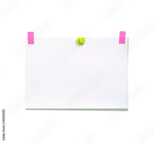 Vector paper pinned and taped to a wall, illustration isolated on white background.
