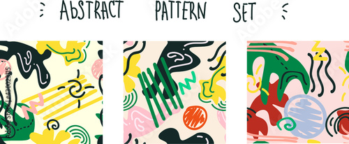 Set of modern vector collages with hand drawn floral organic shapes, textures and graphic elements.Trendy contemporary design perfect for prints, flyers, banners, invitations, branding design, covers 
