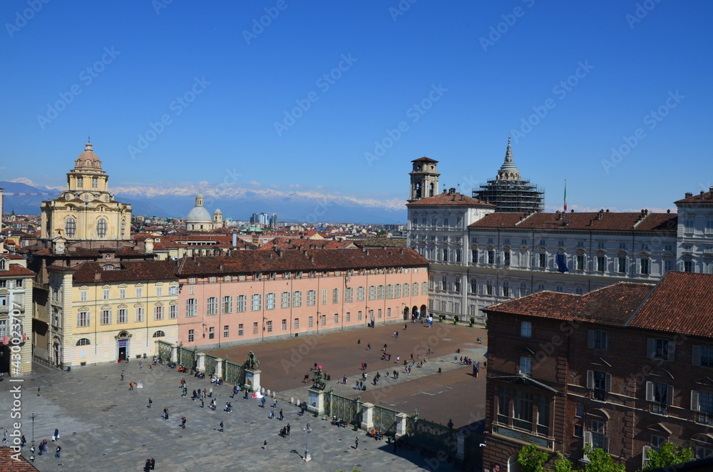 The old archecture of Turin, panorama, Italy