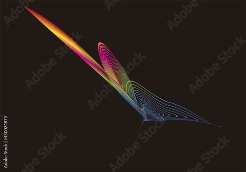 Mariposa de líneas eléctricas en varios colores sobre fondo negro. Energía en forma de mariposa
