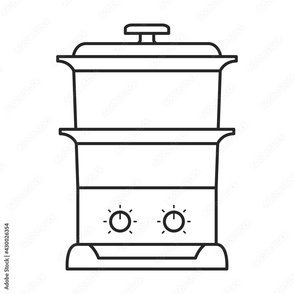 Steam cooker vector outline icon. Vector illustration double boiler on white background. Isolated outline illustration icon of steam cooker. Steam cooker vector outline icon. Vector illustration double boiler on white background. Isolated outline illustration icon of steam cooker.