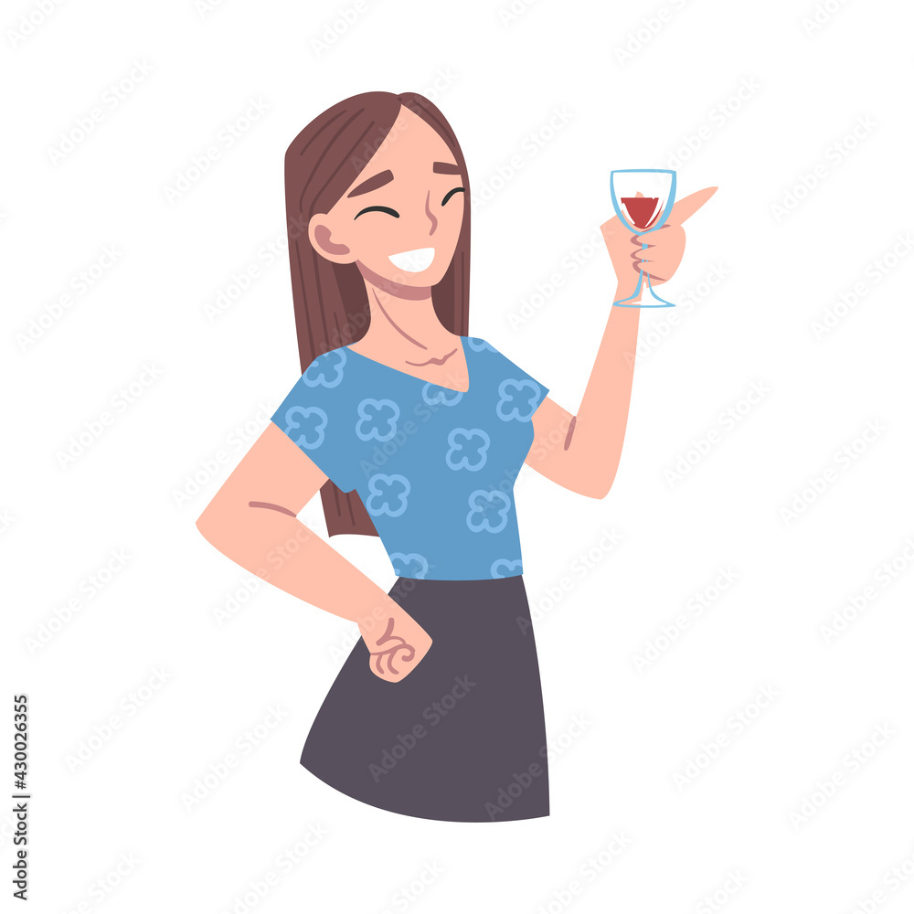 Happy Smiling Girl Making Celebratory Toast Vector Illustration on White Background Happy Smiling Girl Making Celebratory Toast Vector Illustration on White Background