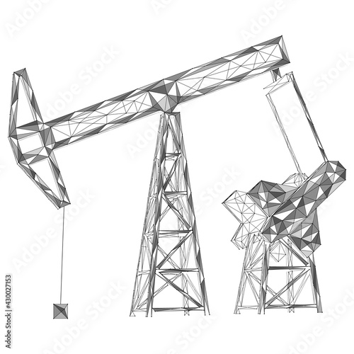 Industrial oil pumping tower. Polygonal construction of concatenated lines and points.