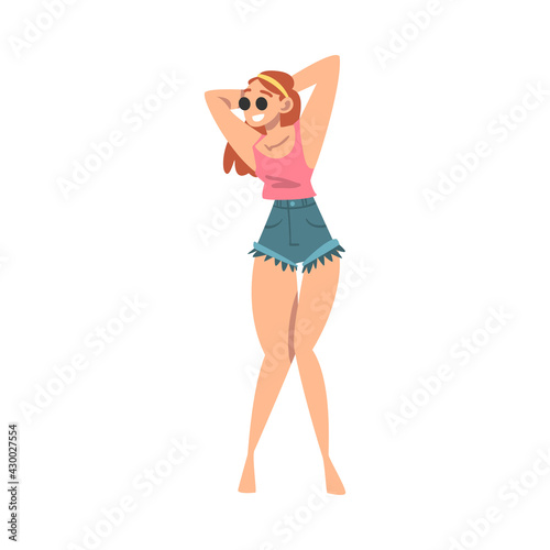 Pretty Hippie Woman Character, Girl Wearing Retro Style Clothing Happily Dancing at Disco Party Cartoon Vector Illustration