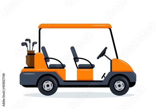 Orange Golf Cart with four seats.