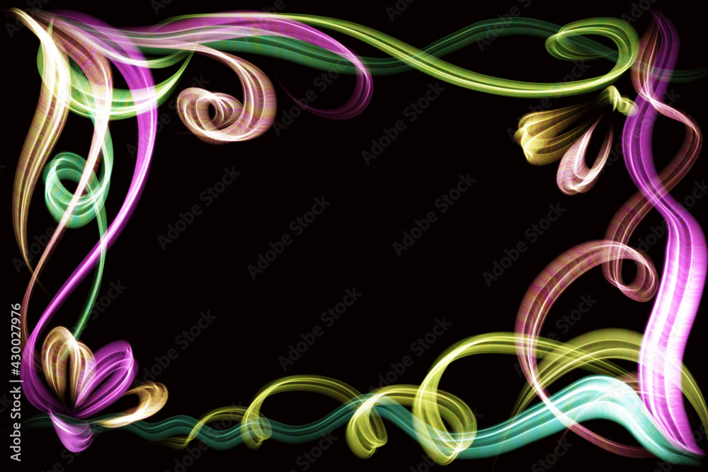abstract floral frame, banner on black background abstract floral frame, banner on black background