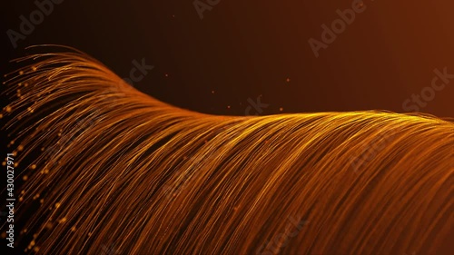 Yellow Lines in form of wave eppear and disappear creating Glow particles with orange lines. SPIRAL structures. LIGHTING effects. Animation. Gradient. Futuristic.