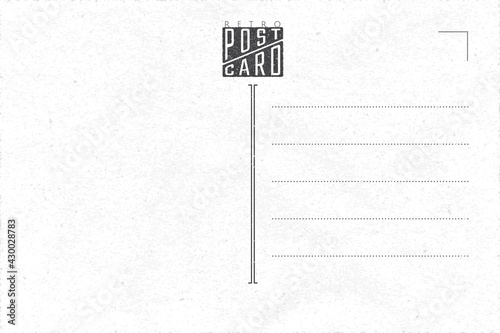 Retro Postcard Inner Side Blank Template with Authentic Stencil Grunge Old Style Logo Lettering - Black Elements on White Rough Paper Effect Background - Flat Graphic Design
