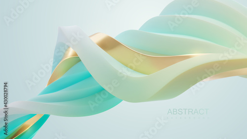 Abstract background with twisted turquoise and golden wave shape