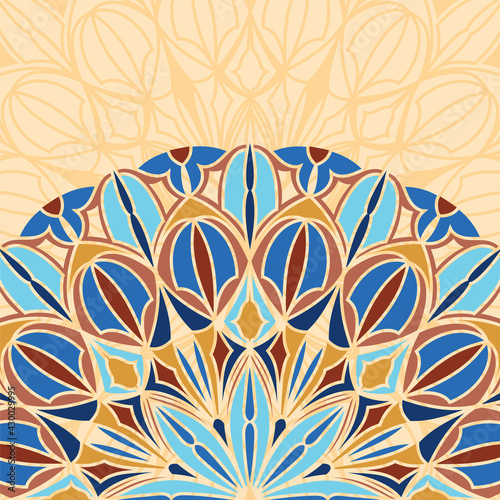 Vector square background with a piece of colored ethnic gothic mandala