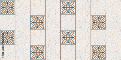 Geometric wallpaper ethnic square Moroccan tiles with a pattern of beige, brown, blue colors